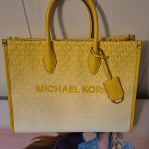 Michael Kors Vibrant Yellow and Cream Tote